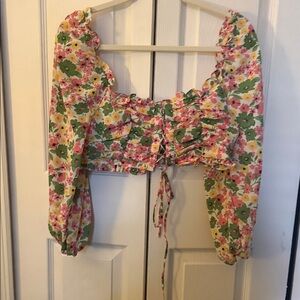 Floral Ruched Blouse with Puff Sleeves